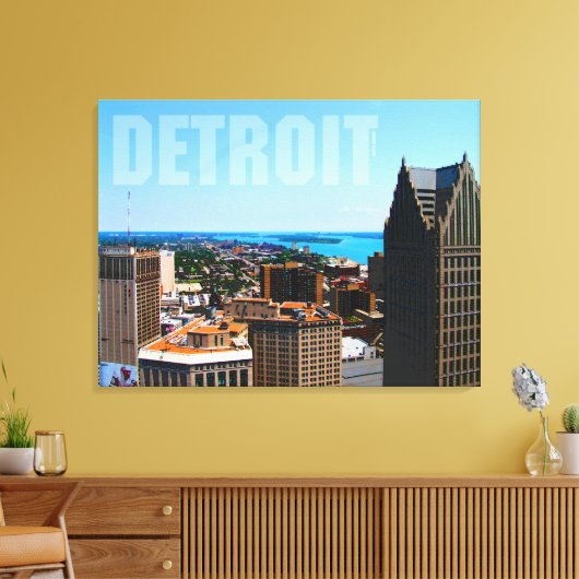 Detroit City Skyline Aerial River Uitzicht Canvas Afdruk (Insitu (Woonkamer))