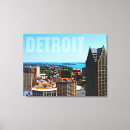 Detroit City Skyline Aerial River Uitzicht Canvas Afdruk