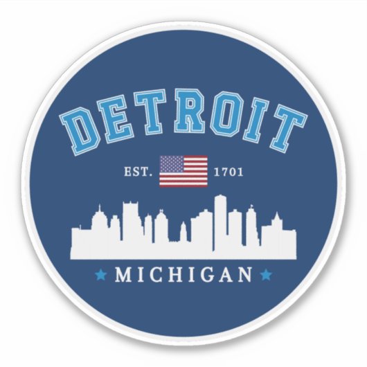 Detroit City Skyline Illustration – Motor City  Sticker (Voorkant)