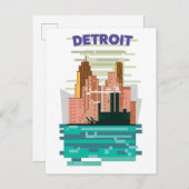 Detroit City skyline reisposter. Uitnodiging Briefkaart (Voorkant / Achterkant)
