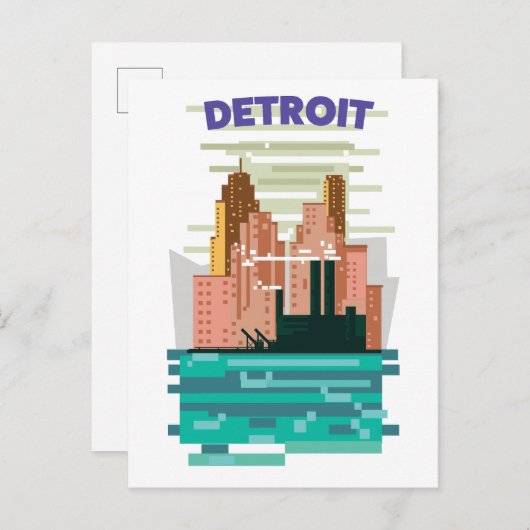 Detroit City skyline reisposter. Uitnodiging Briefkaart (Voorkant / Achterkant)