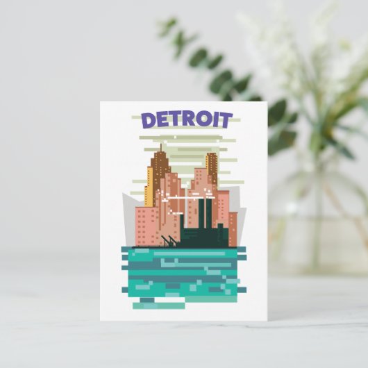 Detroit City skyline reisposter. Uitnodiging Briefkaart (Staand voorkant)