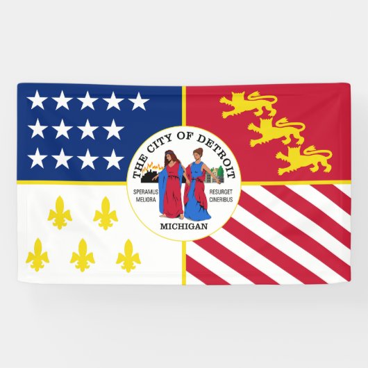 Detroit city vlag Verenigde Staten symbool Spandoek (Horizontaal)