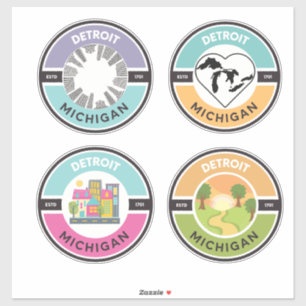 Detroit EST. 1701 Circle Stickers (Set van 4)