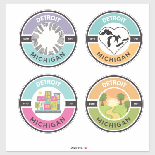 Detroit EST. 1701 Circle Stickers (Set van 4) (Vel)