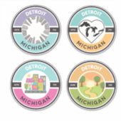 Detroit EST. 1701 Circle Stickers (Set van 4) (Voorkant)