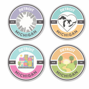 Detroit EST. 1701 Circle Stickers (Set van 4)