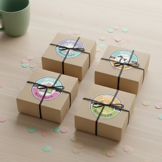 Detroit EST. 1701 Circle Stickers (Set van 4)