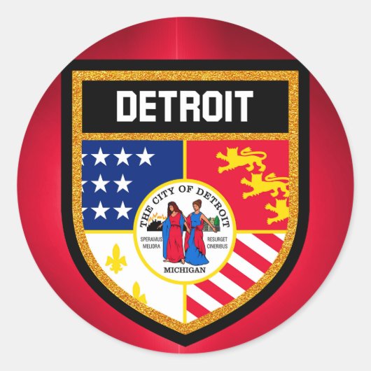 Detroit Flag Ronde Sticker (Voorkant)
