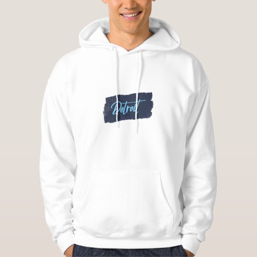 Detroit Handgeschreven Blue Typografie Hoodie (Voorkant)