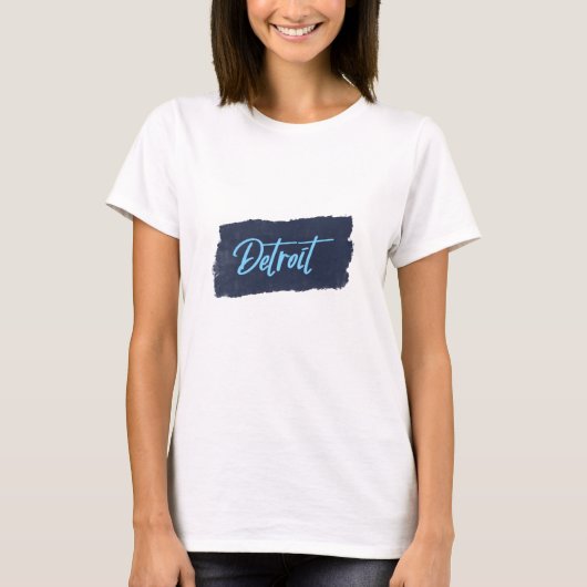 Detroit Handgeschreven Blue Typografie T-shirt (Voorkant)