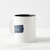 Detroit Handgeschreven Blue Typografie Tweekleurige Koffiemok (Voorkant links)