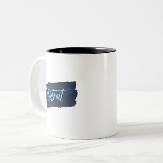 Detroit Handgeschreven Blue Typografie Tweekleurige Koffiemok (Voorkant links)