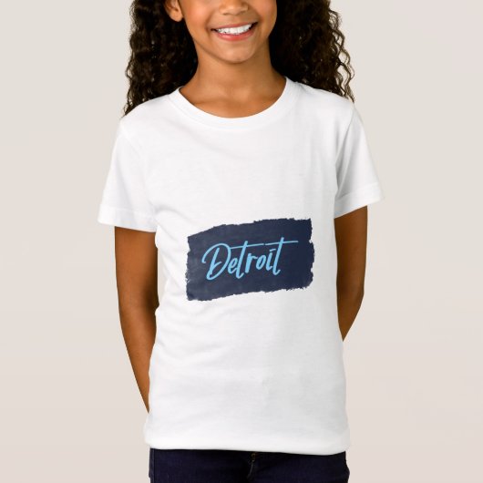 Detroit Handgeschreven Blue Typography T-Shirt (Voorkant)