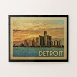 Detroit Jigzaag Puzzle Michigan Vintage Travel Legpuzzel<br><div class="desc">Ontdek het Michigan-ontwerp in Vintage Travel-stijl met een prachtige zonsondergang van de stad.</div>