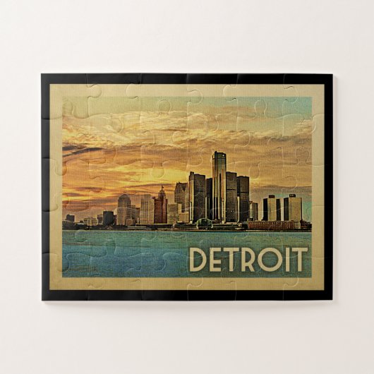 Detroit Jigzaag Puzzle Michigan Vintage Travel Legpuzzel (Horizontaal)