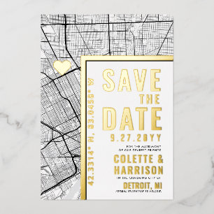 Detroit Love Locator   Bruiloft Bewaar de datum Folie Uitnodiging