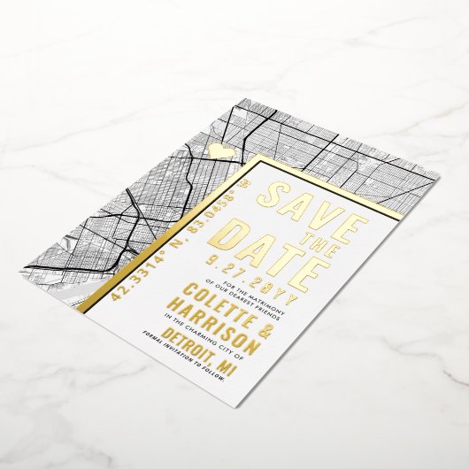 Detroit Love Locator | Bruiloft Bewaar de datum Folie Uitnodiging (Gedraaid)