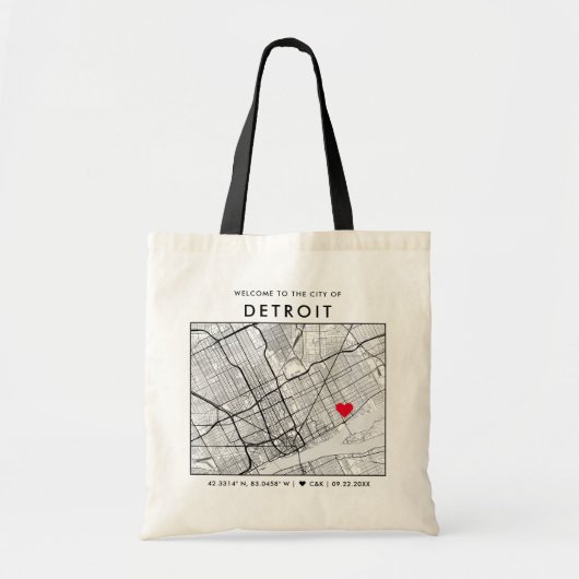 Detroit Love Locator | Stadsplattegrond Bruiloft W Tote Bag (Voorkant)
