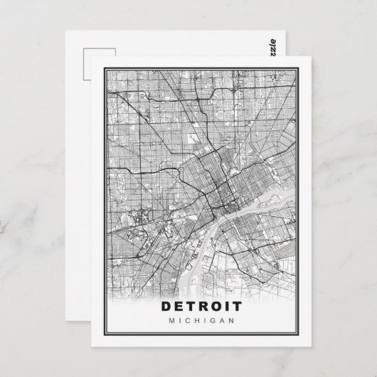 Detroit Map Briefkaart (Voorkant / Achterkant)