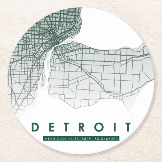 Detroit Map Ronde Kartonnen Onderzetter (Voorkant)