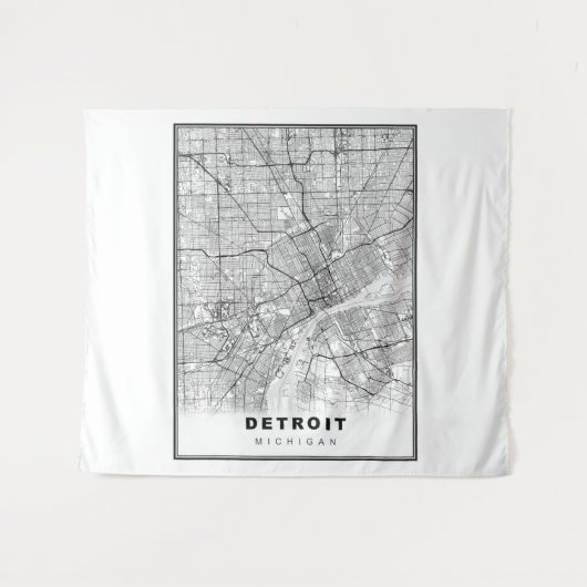 Detroit Map Wandkleed (Voorkant (horizontaal))