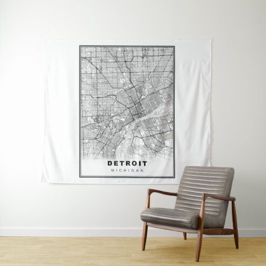 Detroit Map Wandkleed (In Situ (horizontaal))