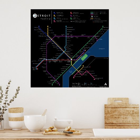 Detroit Metro Poster 32 x 32 inch (donker) (Keuken)