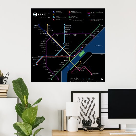 Detroit Metro Poster 32 x 32 inch (donker) (Thuiskantoor)