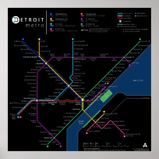 Detroit Metro Poster 32 x 32 inch (donker)