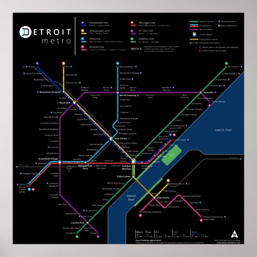 Detroit Metro Poster 32 x 32 inch (donker) (Voorkant)