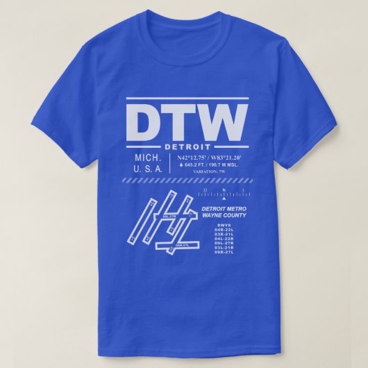 Detroit Metropolitan Wayne County Airport DTW T-shirt (Design voorkant)