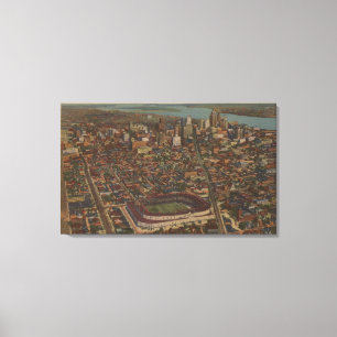 Detroit, MI - Aerial Briggs Baseball Stadium Canvas Afdruk