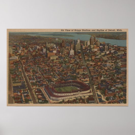 Detroit, MI - Aerial Briggs Baseball Stadium Poster (Voorkant)