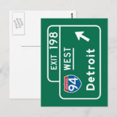 Detroit, MI Road Sign Briefkaart (Voorkant / Achterkant)