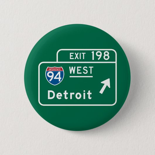 Detroit, MI Road Sign Ronde Button 5,7 Cm (Voorkant)