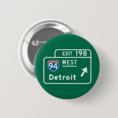 Detroit, MI Road Sign Ronde Button 5,7 Cm (Voorkant /achterkant)