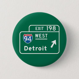 Detroit, MI Road Sign Ronde Button 5,7 Cm