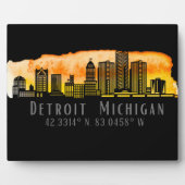 Detroit MI Skyline Latitude en Longitude Tabletop Fotoplaat (Voorkant)