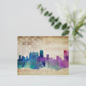 Detroit, MI | Waterverf City Skyline Briefkaart (Staand voorkant)