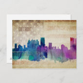Detroit, MI | Waterverf City Skyline Briefkaart (Voorkant / Achterkant)