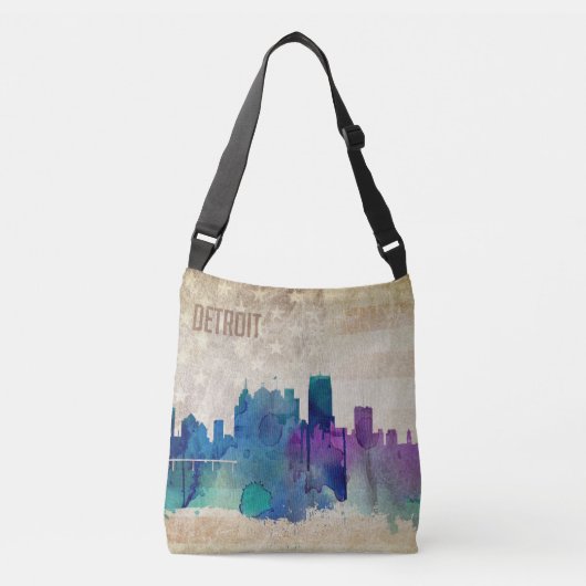 Detroit, MI | Waterverf City Skyline Crossbody Tas (Voorkant)