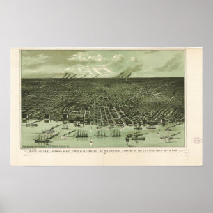 Detroit Michigan 1889 Antiek Panorama Poster