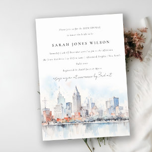 Detroit Michigan Aquarel Landschap Baby Shower Kaart