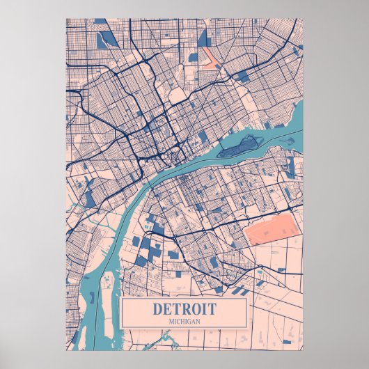 Detroit - Michigan Breezy City Map Poster (Voorkant)