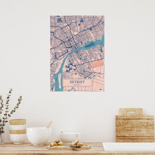 Detroit - Michigan Breezy City Map Poster (Keuken)
