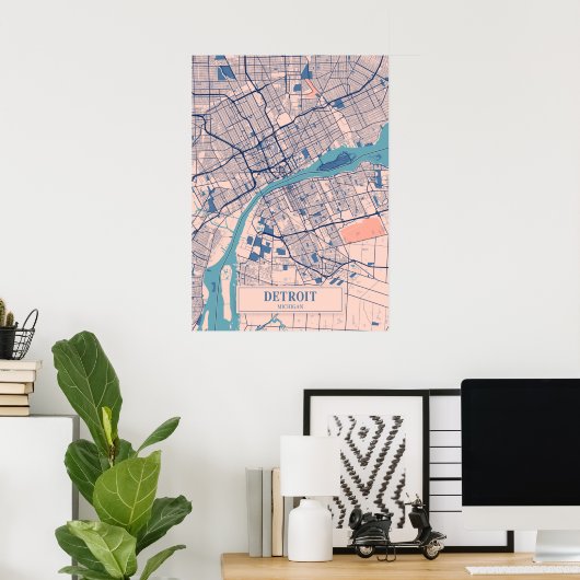Detroit - Michigan Breezy City Map Poster (Thuiskantoor)