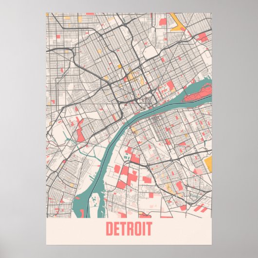 Detroit - Michigan Chalk City Map Poster (Voorkant)