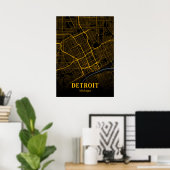 Detroit Michigan City Map Gold American Cities Map Poster (Thuiskantoor)