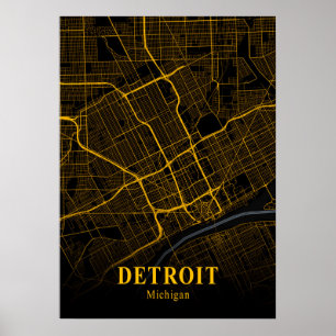 Detroit Michigan City Map Gold American Cities Poster